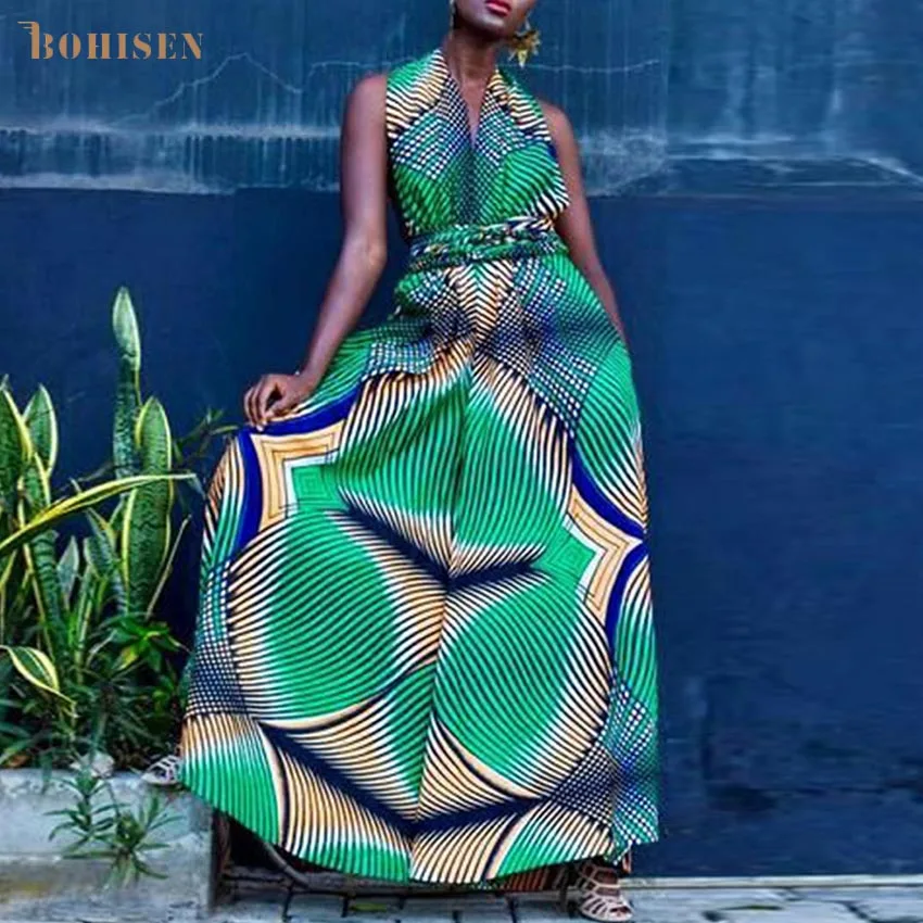 BOHISEN Dashiki African Dresses For Women Bazin Ankara Dresses Clothes Sleeveless Plus Size Afriacn Print Clothes For Women