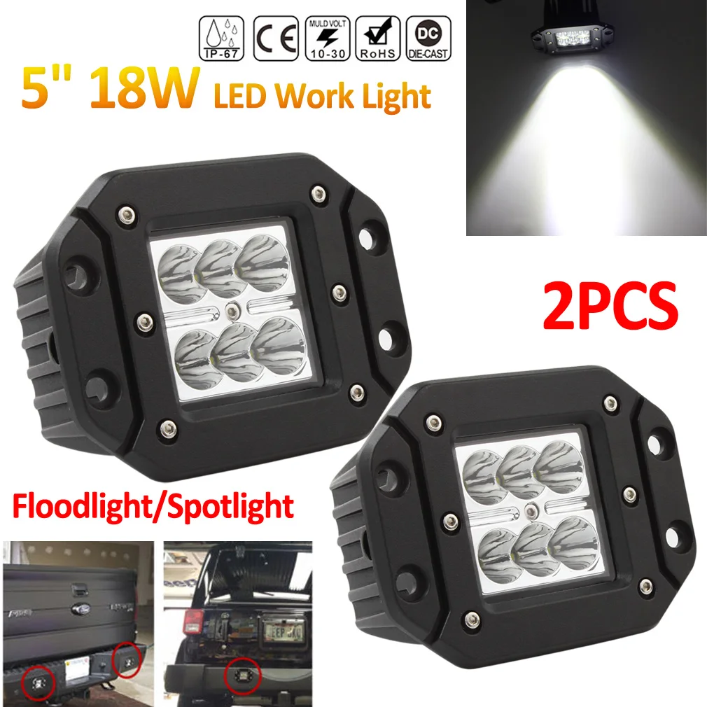 2x18 W 12V 24V 2000LM Водонепроницаемый светодиодный рабочий светильник Точечный светильник Потолочные Светильник луча 6500K для мотоцикла Трактор Лодка 4WD внедорожника SUV ATV