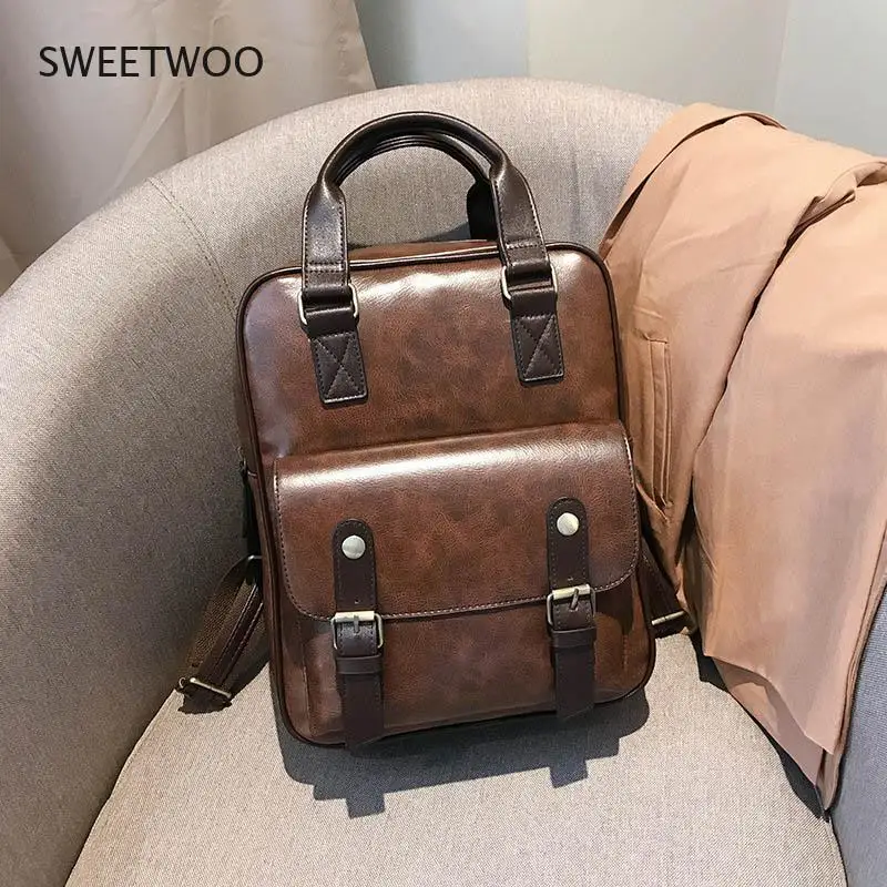 Women Anti Theft Backpacks Students Brown School Bags for Teenage Girls Waterproof Vintage Laptop Leather Big Travel Backpack 3