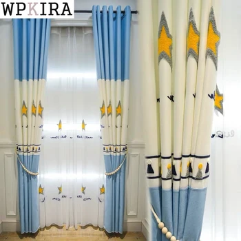 

Embroidered Stars Splice Curtain for Girl Baby Room Cartoon Sheer Fabric for Window Bedroom Treatment Tulle Curtain S100&40