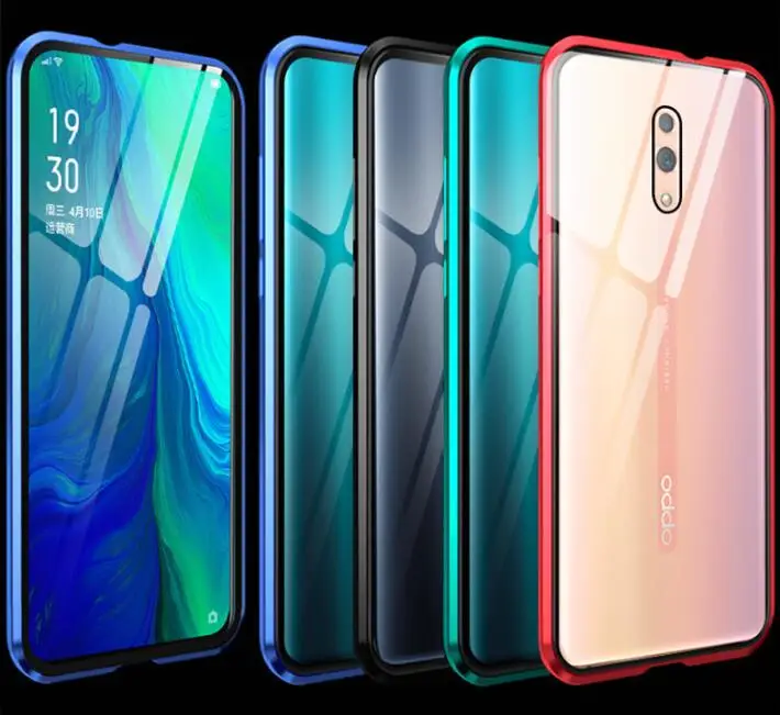 

Realme XT Магнитная фотография 360 передняя + задняя Двусторонняя закаленная стеклянная фотография для Realme X2 OPPO A9 A5 2020 металлический бампер