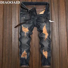 Новые весенние и летние мужские джинсы с маленькими дырками и прямыми ногами, мужские брюки высокого качества, удобные джинсовые брюки