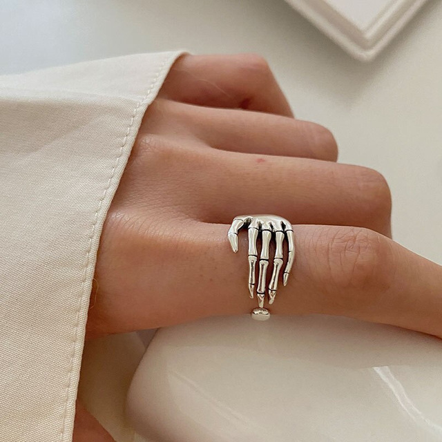 Punk Resizable Ring For Women Men Girl Rock Vintage Creative Skeleton Hand Loop Gothic Finger Rings Party Jewelry  Gift