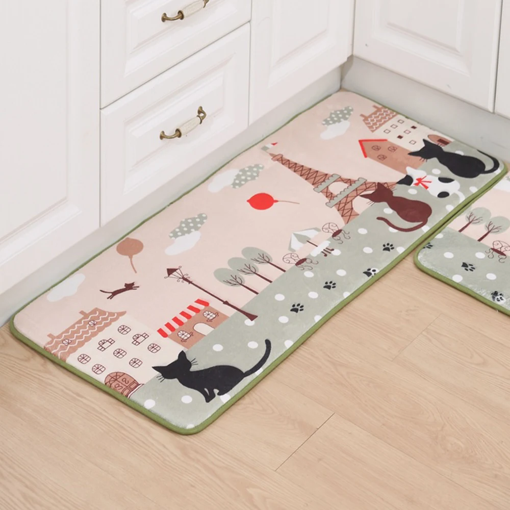 1 pc Non-slip Flannel Cat Cute Animal Printed Rectangular Carpet Entry Door Entry Pad Carpet Mat Cartoon for Bathroom Bedroom