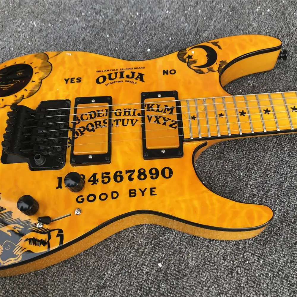 Желтый KH-2 Ouija Kirk Hammett Cynthia электрогитара, луна и звезды инкрустация ES гитара a, кленовый гриф
