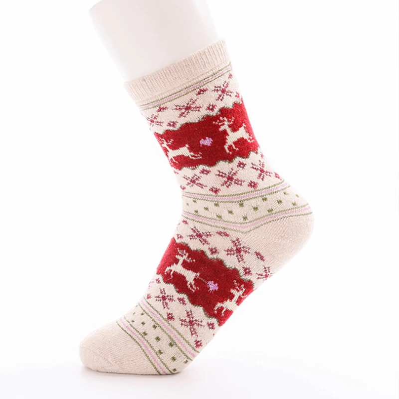 Sika/женские хлопковые носки с принтом оленя; зимние толстые теплые носки; женские повседневные цветные Рождественские Носки с рисунком; подарок для семьи - Цвет: Белый