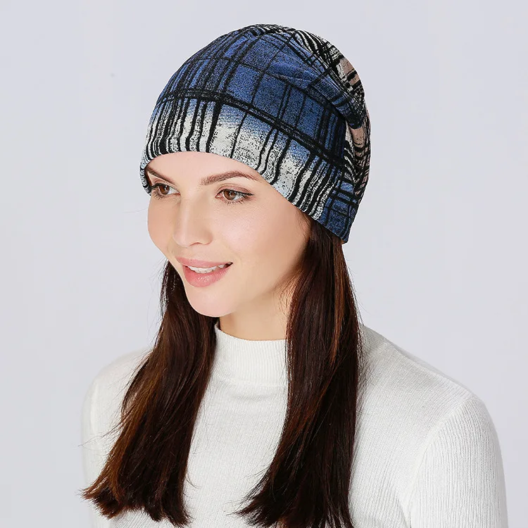 Skullies& Beanies, модная осенне-зимняя шапка, шарф, женские шапки с принтом, теплые шапки, шарфы двойного назначения, женская вязаная шапочка унисекс - Цвет: Naughty blue