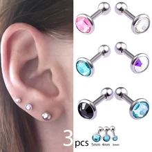 3 шт. 3-5 мм Cz драгоценный камень серьги для хряща для женщин из нержавеющей стали спиральные пирсинг сексуальные украшения для тела серьги-гантели пирсинг Oreja