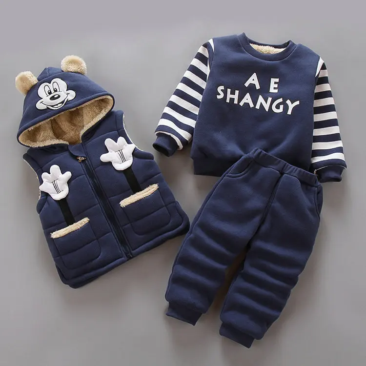 

2019 Autumn Winter Children's Clothes Boys Girls Thick Warm Clothes 1-4 Year Toddler Clothing Set Three-piece Suit Outfit Sets
