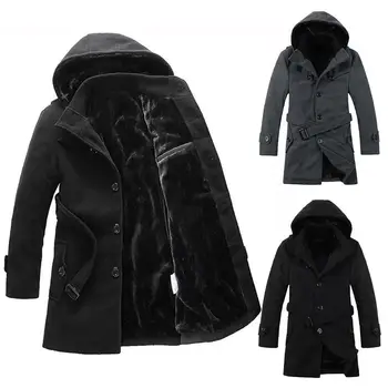 

Winter Coat Men Long Sleeve Hooded Windbreaker Coat Fashion British Business Thick Cashmere Warm Long Coat