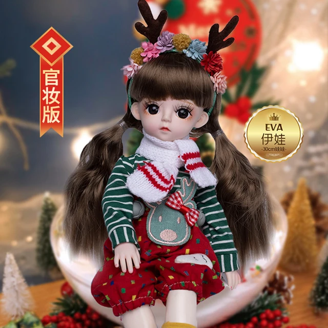 30CM Christmas Bjd Doll 18 Joints Winter Make Up DIY Bjd Dolls With Red ELK Suit Gifts For Christmas Handmade Beauty Toy 1/6 BJD 2