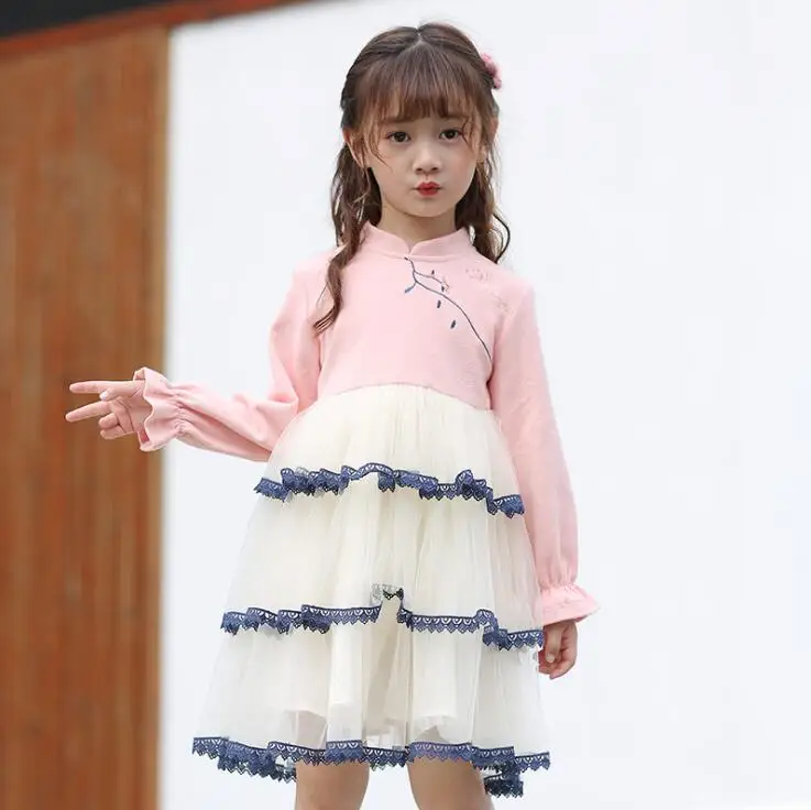 Новое поступление 8,19 года, осенние платья для детей г. Сетчатое платье принцессы с длинными рукавами для девочек Одежда для детей