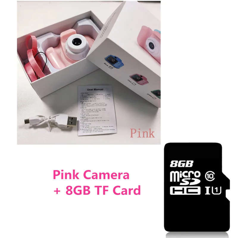 Pink with 8GB Card 1080P проекционная видеокамера для детей, детские мини Развивающие игрушки для детей, подарки для малышей, подарок на день рождения, цифровая камера с картой - Цвет: Pink with 8GB Card
