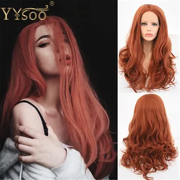 

YYsoo Synthetic Lace Front Wigs Long Copper Red Orange Color Body Wave Wavy Heat Resistant Wig with Free Cap for Women Daidy Use