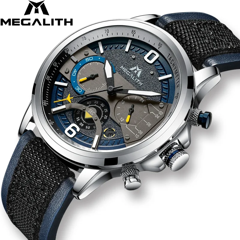 

MEGALITH Top Luxury Men Watches Waterproof Sport Leather Quartz Watch Chronograph Wrist Watch Clock Man Relogio Masculino 8083