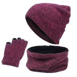 Warm Three Piece Winter Men's Hat Bib Thickened Couple Knitted Cycling Skiing Cold Proof And Anti-skid Touch Screen Gloves Women