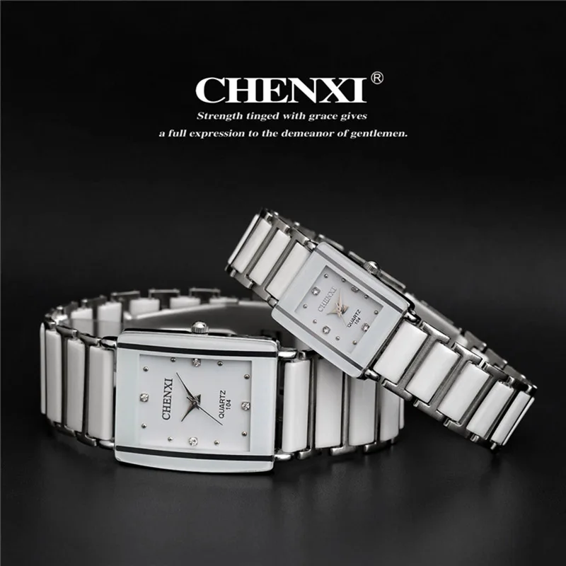 Роскошные брендовые CHENXI, элегантные женские часы, стразы, белое серебро, простой стильный дизайн, керамический браслет, кварцевые повседневные часы