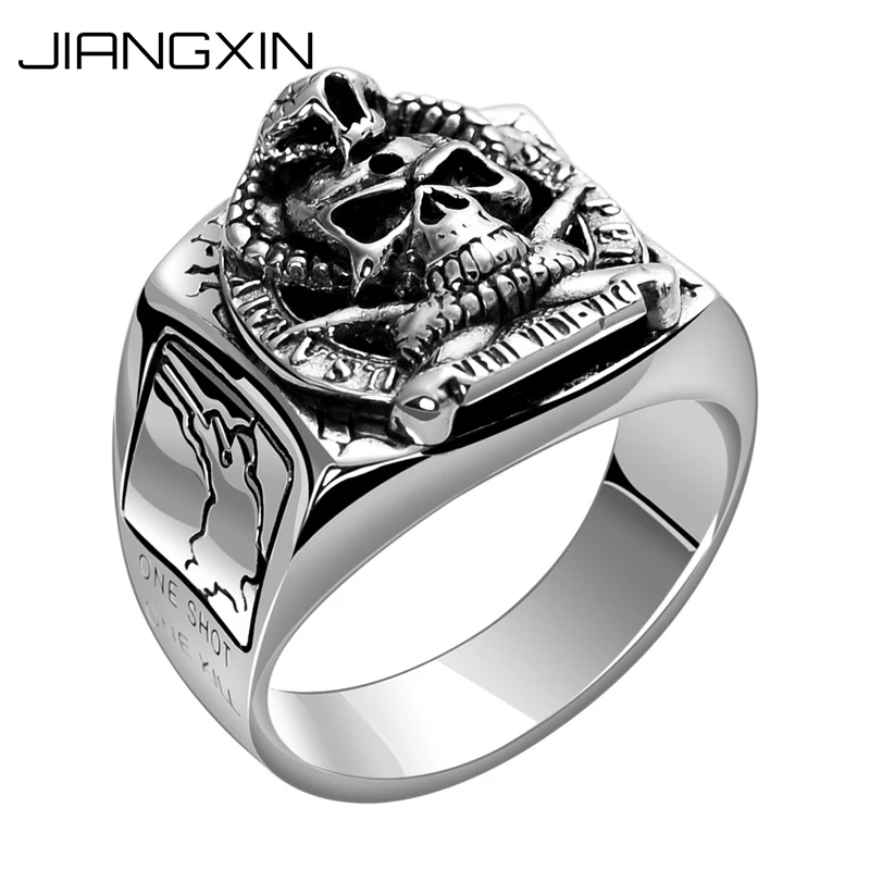 

14g 925 Sterling Silver Snake Skull Pirate Ring for Men Sniper Punk Rock Biker Jewelry Vintage Silver Gift