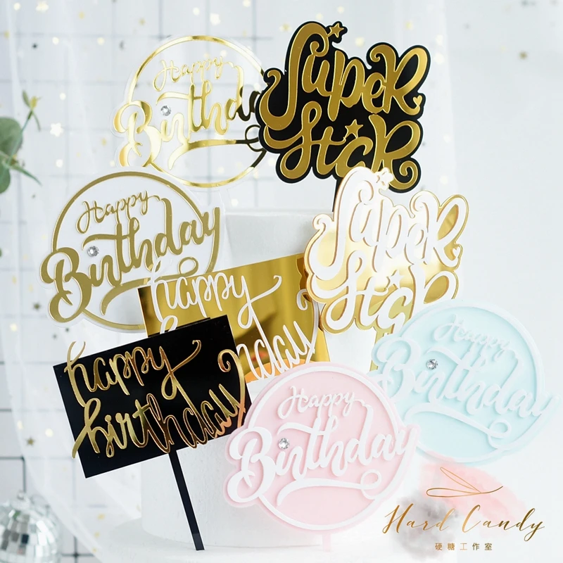 Или acrylique Oh becde rose jaune joyeux anniversaire gâteau Topper rond Диамант couronne cuisson Decoration font fournitures beau |