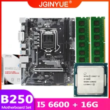 JGINYUE B250 материнская плата LGA 1151 комплект с процессором Intel Core I5-6600 процессор и 16 Гб (2*8 ГБ) DDR4 памяти B250M-VDH