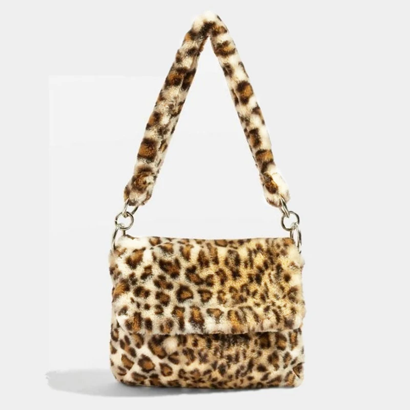 

Fur animal print Women's shoulder Bags leopard bags women winter warm crossbody bags ladies Large Capacity Shoulder Clutches
