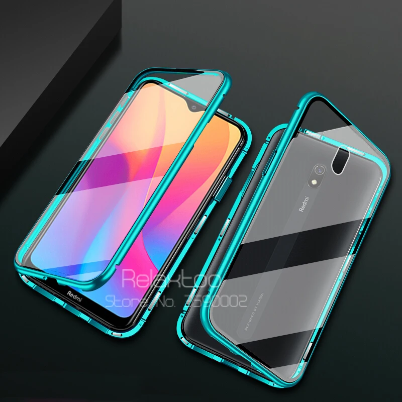 green Магнитный чехол для Xiaomi redmi 8A двусторонний металлический бампер из закаленного стекла противоударный чехол для redmi 8 a чехол redmi 8A redmi 8 - Цвет: green
