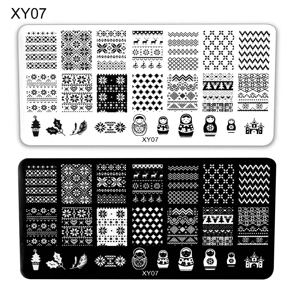 Рождественский маникюрный набор для наращивания ногтей шаблон штамповки ногтей Геометрическая Снежинка олень шаблон штамповочной пластины 12x6 см - Цвет: XY07