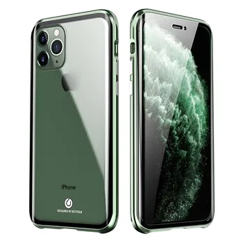 

Luxury Aluminum Metal Magnetic Case For iphone 11 11pro 11proMax 360 Front+Back Double-Sided Tempered Glass Adsorption KS0376