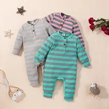 

0-12Months Casual Long sleeve Newborn Infant Baby Girls Boys Striped Print Ribbed Romper Jumpsuit Clothes body dla chlopca M4