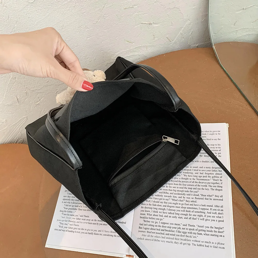 Sac à main en toile pour femmes, fourre-tout à la mode, décor de poupée d'ours, sac à bandoulière mignon, sac à poignée supérieure pour dames filles, Shopping quotidien