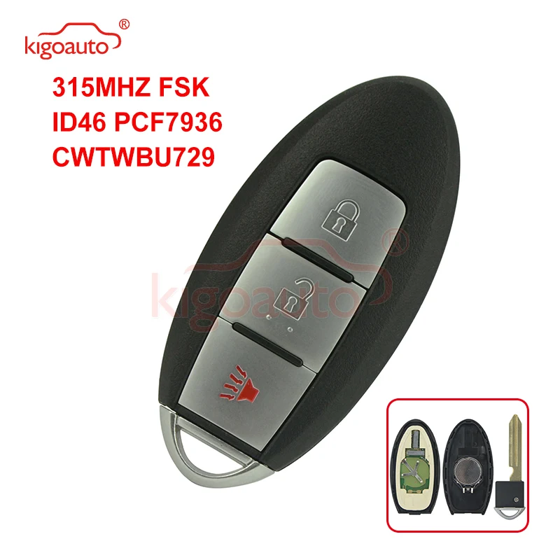 Смарт ключ Kigoauto CWTWBU729 3 кнопки 315 МГц FSK ID46 PCF7936 285E3 AC70D для Nissan Armada Pathfinder Rogue Versa 2009 2010