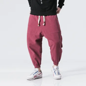 

Winter Fashion Hip Hop Trousers Men Cotton Linen Harem Pants Men Casual Loose Elastic Waist Plus Size M-5XL Fleece Men Pants