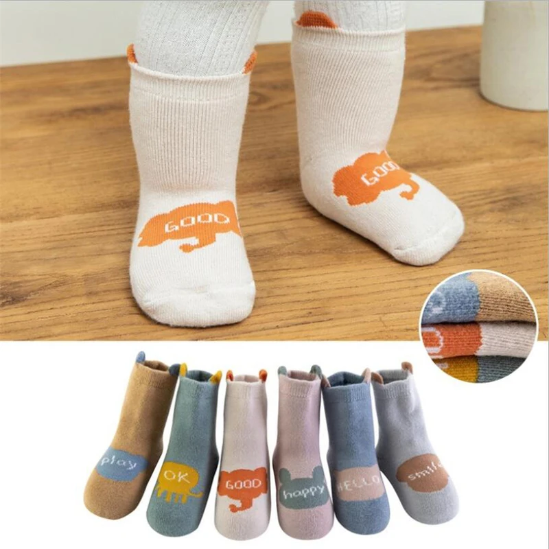 Носки для новорожденных; зимние вязаные носки для маленьких девочек; детские Нескользящие Носки с рисунком; мягкие детские длинные носки для маленьких мальчиков