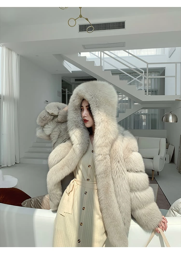 Rf1991B Зимняя мода Лисий мех пальто с большим капюшоном супер теплый натуральная кожа женская куртка из натурального меха