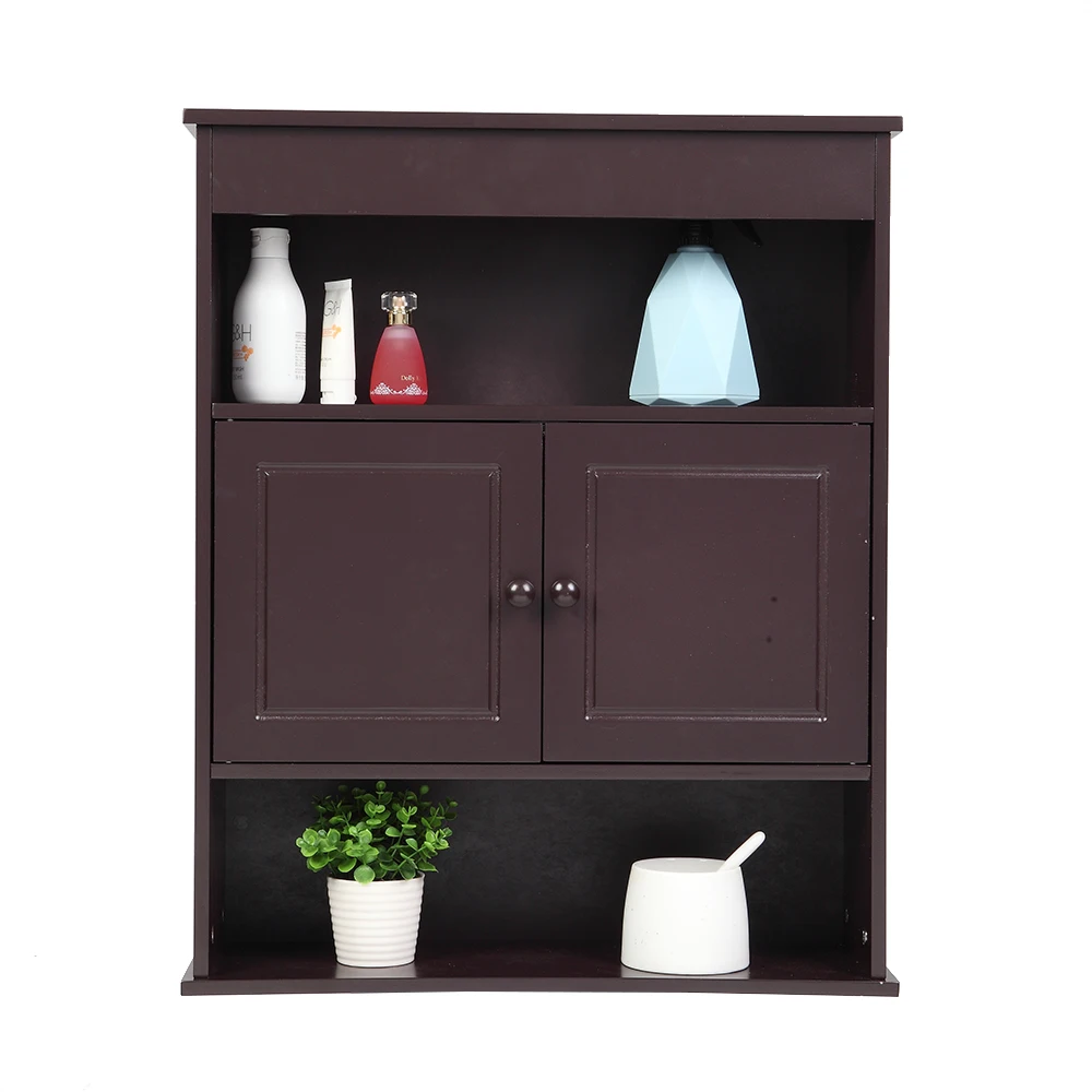 

Fch Two-Door Bathroom Cabinet With Upper And Lower Layers Brown Modern Style Black House Storage Cabinet 58 X 18.5 X 71cm