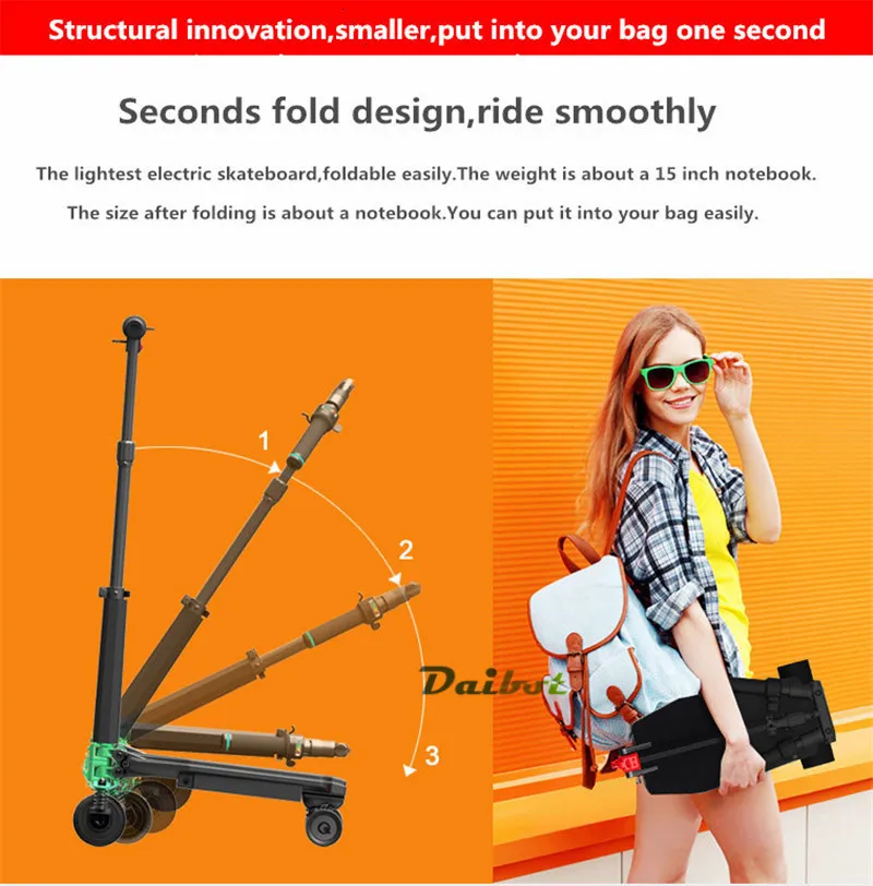 Folding Mini Electric Scooter 4 Inch Portable 3 Wheels Foldable Skateboard Hoverboard Kick Scooter kick-boards 5.3KG for Adults  (16)