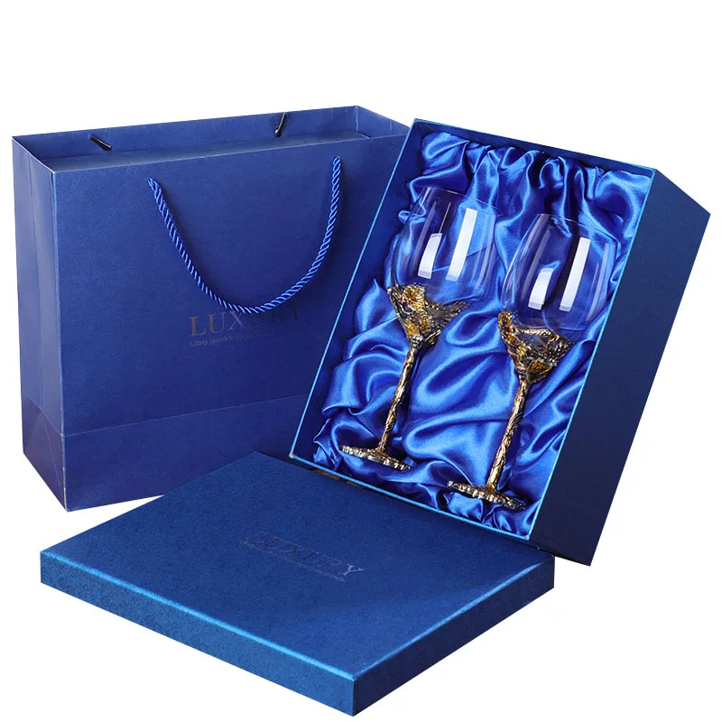 2 cups with box Европейский эмалированный бокал для красного вина, Золотой Ретро бокал, бессвинцовые хрустальные бокалы, бокалы для шампанского, свадебный подарок, вечерние стаканы для напитков - Цвет: 2 cups with box