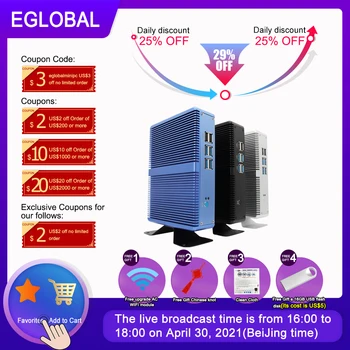 Eglobal Cheap Fanless Mini PC Windows 10 Pro Intel i5 7200U i3 7167U DDR4/DDR3 Barebone Computer 4K HTPC WiFi HDMI VGA 1