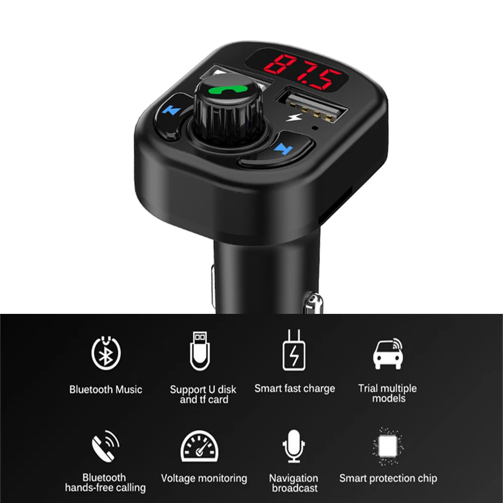 Bluetooth 5,0 Беспроводная TF карта u-диск аудио fm-радио музыкальный передатчик двойной 3,1 A USB зарядное устройство для телефона цифровой вольтметр - Название цвета: Bluetooth 5.0