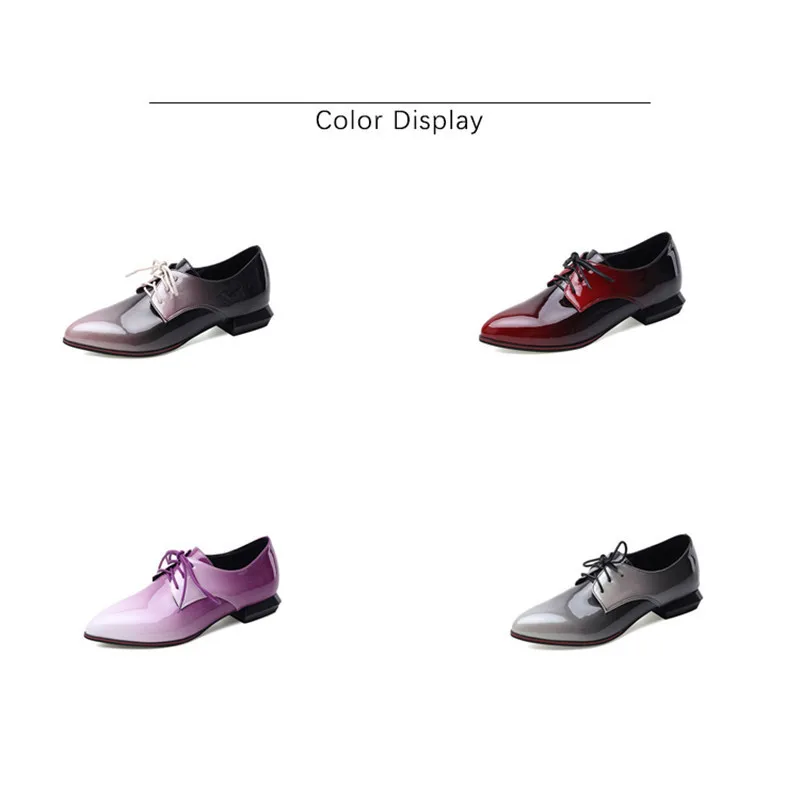 Large Size 33-50 Women Flats Sexy Gradient Patent Leather Low-Heeled Oxford Shoes For Woman 2020 Pointed Toe Lace-Up Lady Flats (34)