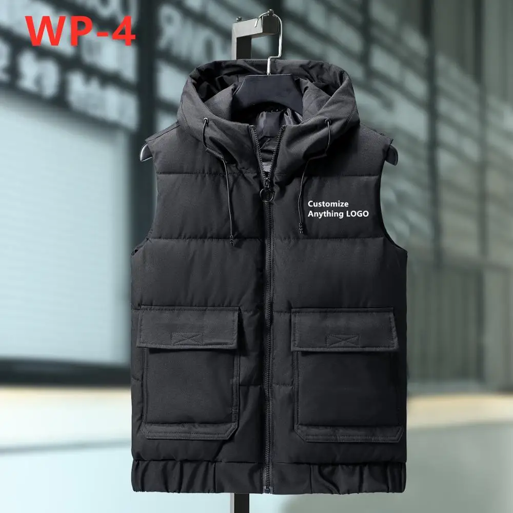WP-4, модный мужской жилет, тренд, на молнии, с капюшоном, классический, в стиле хип-хоп, дикая, зимняя, для отдыха, без рукавов, в стиле колледжа, популярная, тонкая одежда - Цвет: Black
