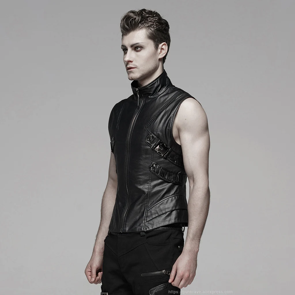 PUNK RAVE Men's Punk Future Style Black Shuttle Fabric Vest