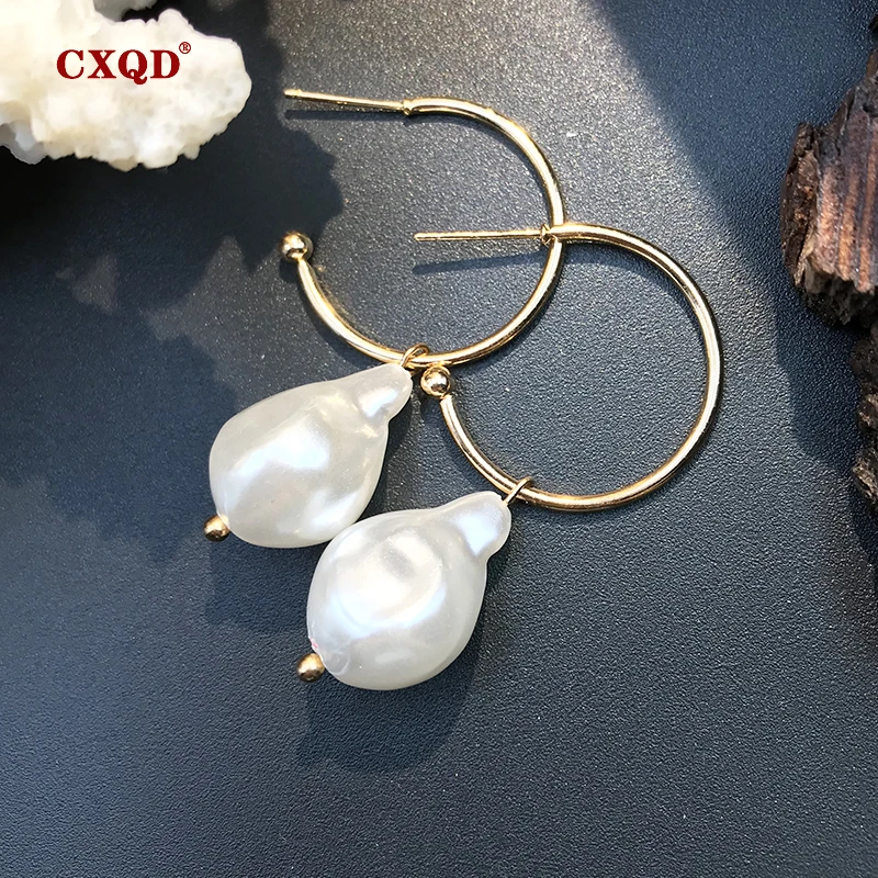 Женские Висячие серьги CXQD элегантные металлические золотистые Овальный Круглый