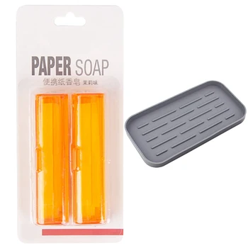 

Hand Wash Paper Soap Pull Type Flakes Slice Bath Skin Care Soap with Kitchen Sink Sponge Rack Silicone Drain Mat Tray