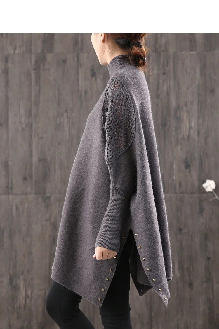 Женский свитер, Осень-зима, большой размер, вязаные открытые топы,, женский модный Свободный Повседневный свитер с высоким воротом