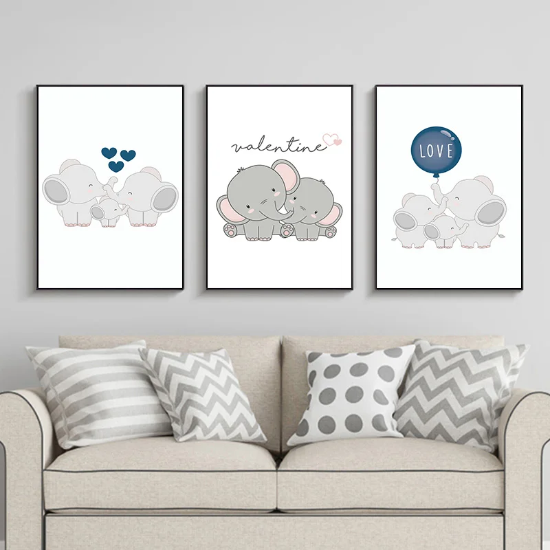 Детский Настенный холст с принтом семейный мультфильм плакат дизайном Слон