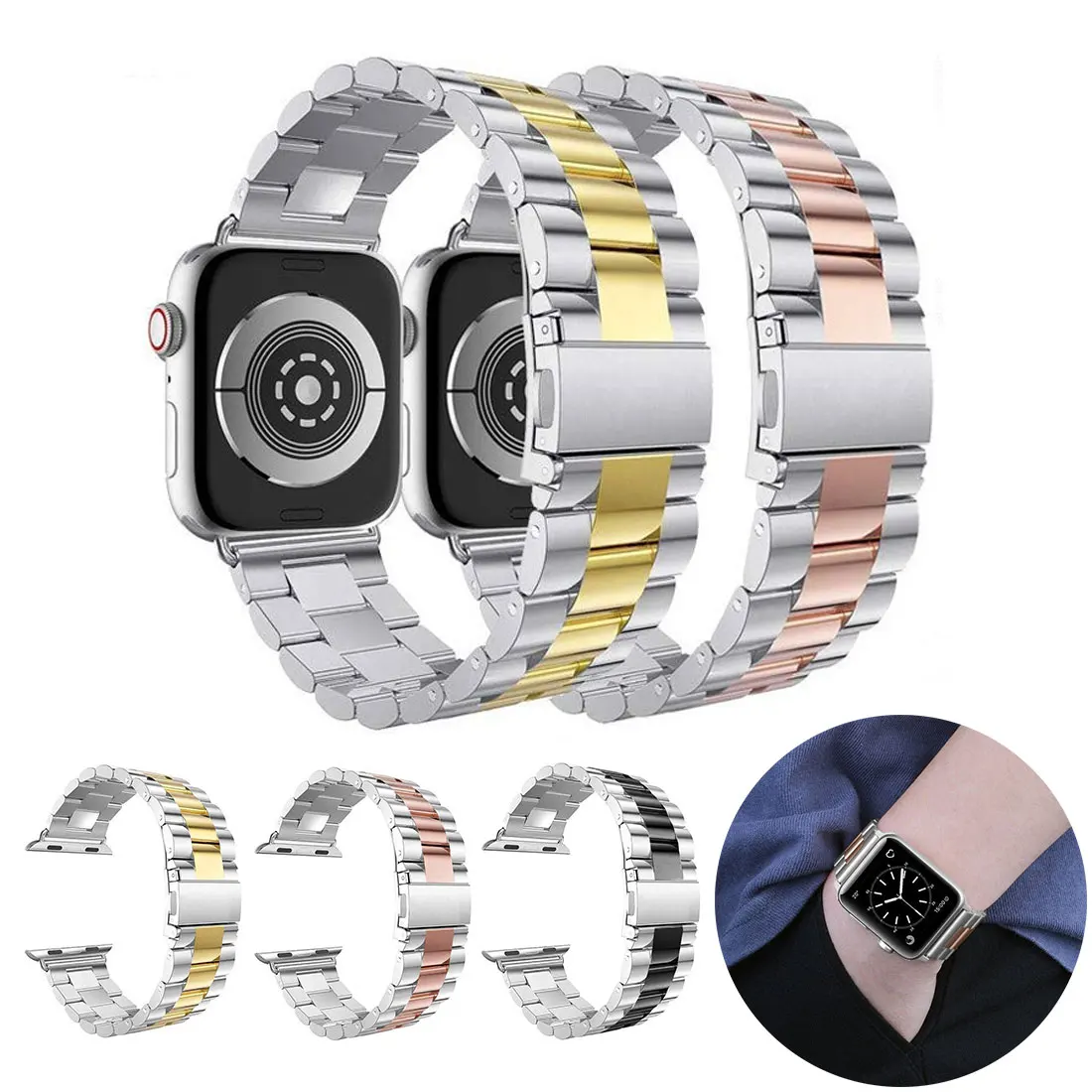 Ремешок из нержавеющей стали для Apple Watch 5, 4, 3, 2, 1, ремешок 38 мм, 42 мм, браслет, спортивный ремешок для iWatch серии, ремешок на запястье