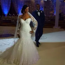 

2015 Plus Size Wedding Dresses trumpet Sweetheart Long Sleeve Lace Applique Vestidos De Novia robe de mariage casamento Africa