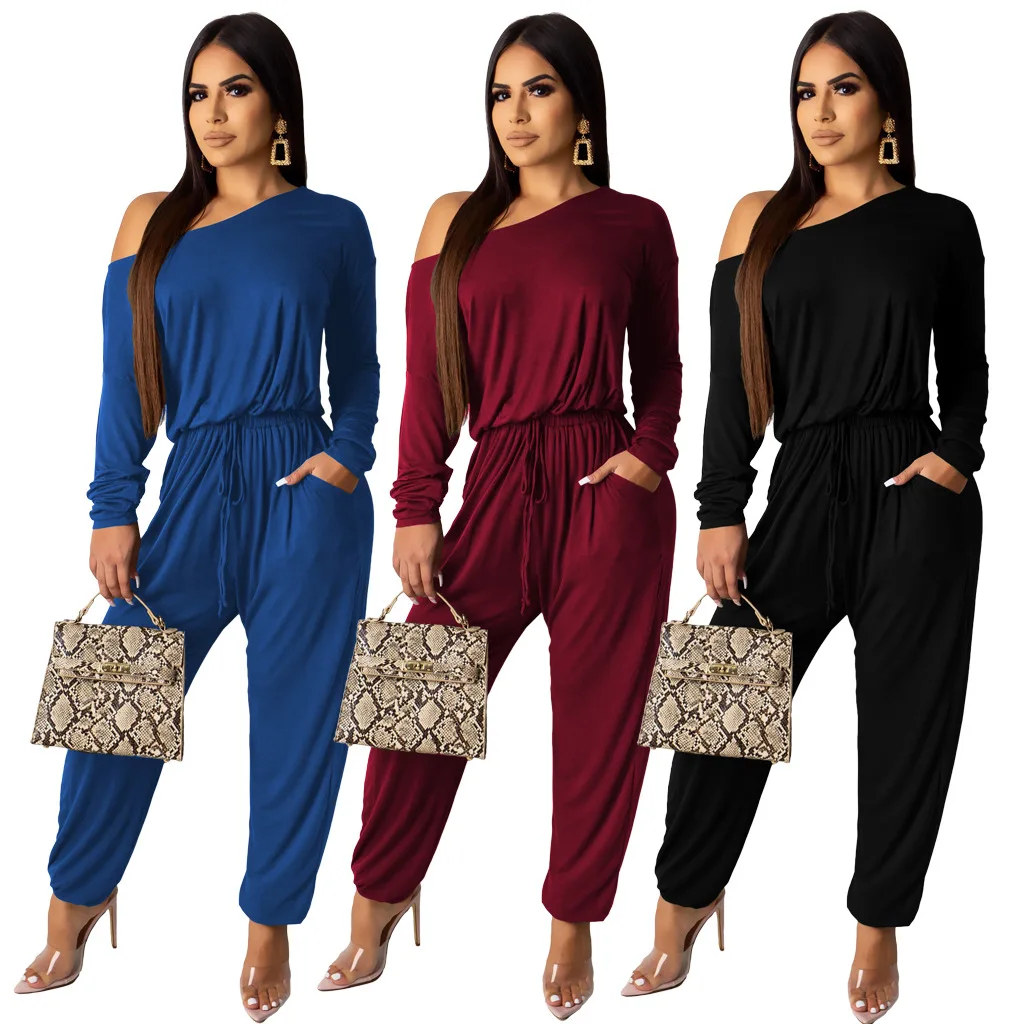 

2020 New Autumn Woman Jumpsuit Hot Style Model Solid-color Long Sleeves Sashes Drawstring Trousers Rompers Bodysuit