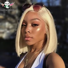 Панда 1B 613 короткие светлые парики бразильские 13x4 прямые волосы, блонд, кружевные передние человеческие волосы парики для черный Для женщин 8-14 дюймов, Remy(Реми